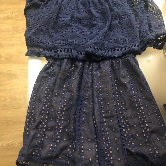 Anthropologie Ranna Gill tiered OTS Romper XS Navy - Picture 3 of 5